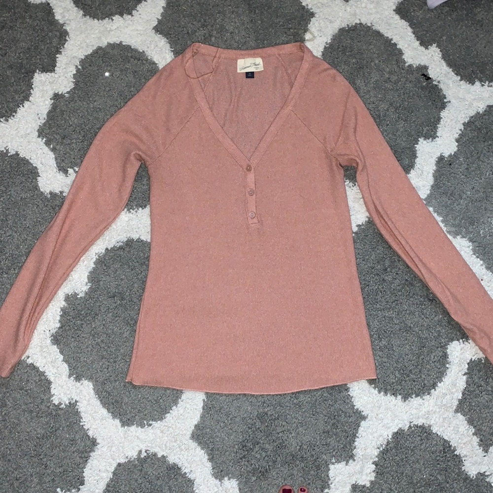 Long sleeve pink 1 quarter button up shirt